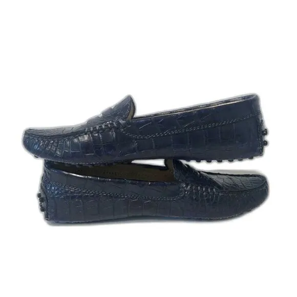 TOD'S Women's Gommino Croco Penny Driver Loafers EU37/US6.5 Blue