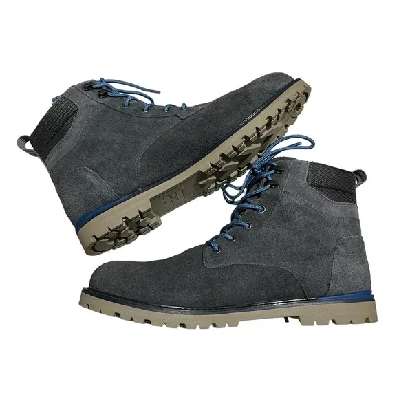 Toms Men’s Ashland 2.0 Grey Oil Suede Waterproof Ankle Boots Blue Laces Size 13