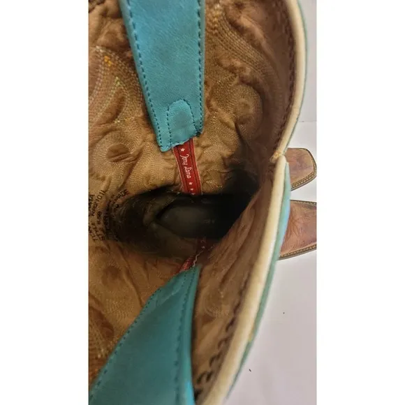 Tony Lama Brown Cowboy Dancehall Boots Turquoise Shaft Made in USA Women's 6.5B