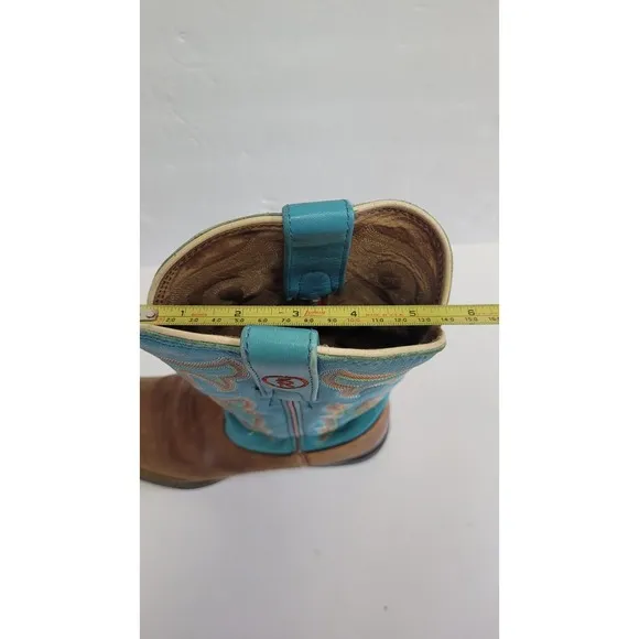 Tony Lama Brown Cowboy Dancehall Boots Turquoise Shaft Made in USA Women's 6.5B