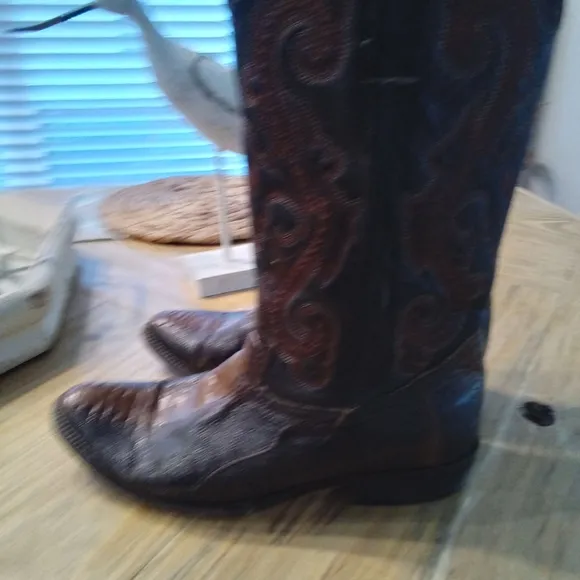 Tony Lama Brown Ostrich Leather Cowboy Boots Size 8.5 EE Made In Mexico