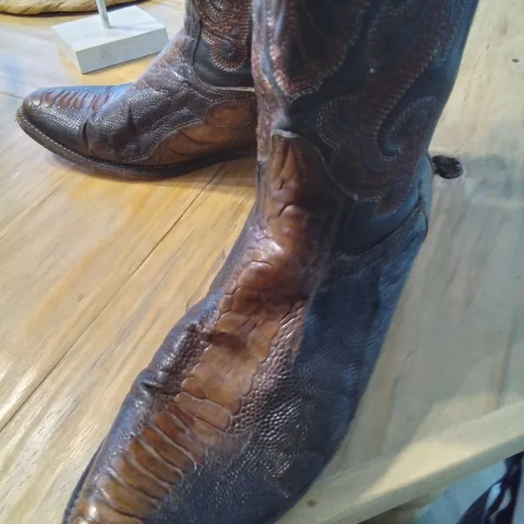 Tony Lama Brown Ostrich Leather Cowboy Boots Size 8.5 EE Made In Mexico
