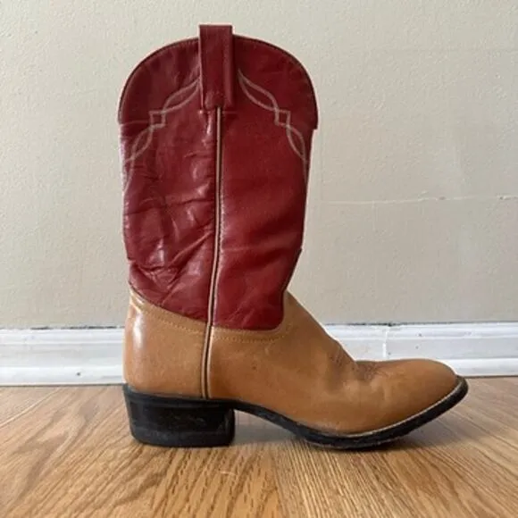 Tony Lama Leather Cowboy Boots Womens 6.5M Embroidered Western Boho Red Brown