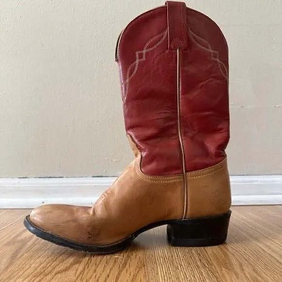 Tony Lama Leather Cowboy Boots Womens 6.5M Embroidered Western Boho Red Brown