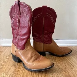 Tony Lama Leather Cowboy Boots Womens 6.5M Embroidered Western Boho Red Brown