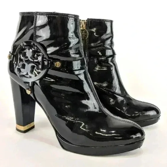 Tory Burch Black Patent Leather Ankle Boots Size 6.5M