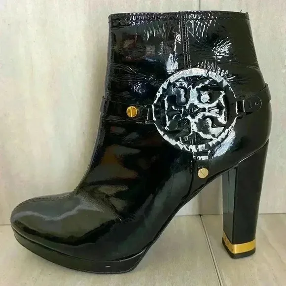 Tory Burch Black Patent Leather Ankle Boots Size 6.5M
