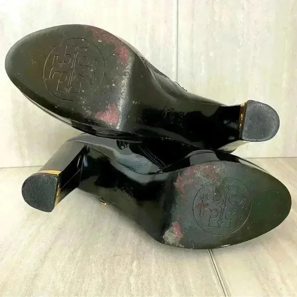 Tory Burch Black Patent Leather Ankle Boots Size 6.5M
