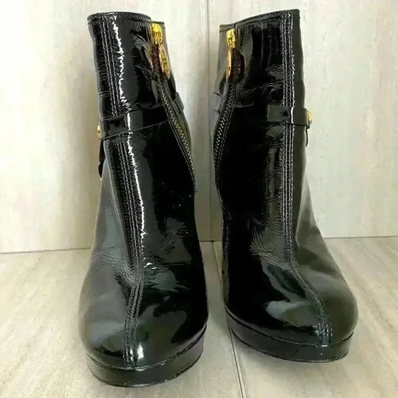 Tory Burch Black Patent Leather Ankle Boots Size 6.5M