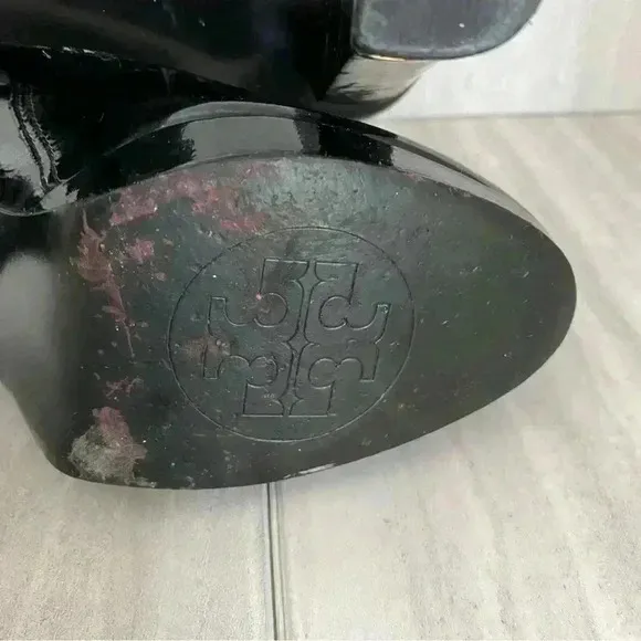 Tory Burch Black Patent Leather Ankle Boots Size 6.5M