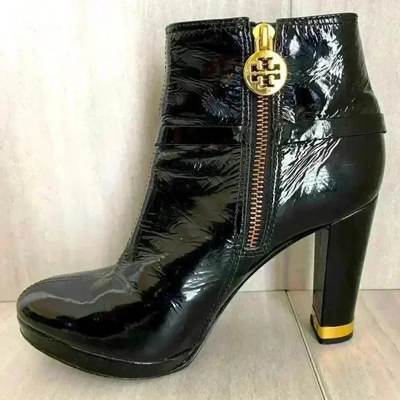 Tory Burch Black Patent Leather Ankle Boots Size 6.5M