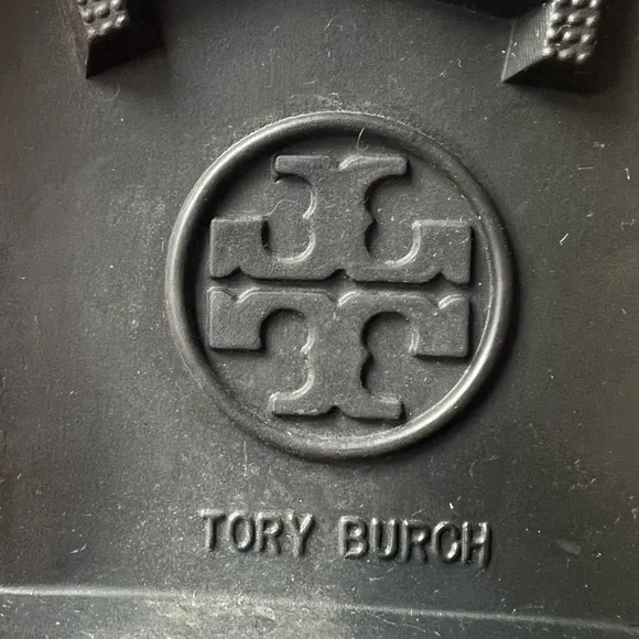 Tory Burch Black Tall Sarah Logo Rain Boots Gold Medallion Style 37568, Size 5