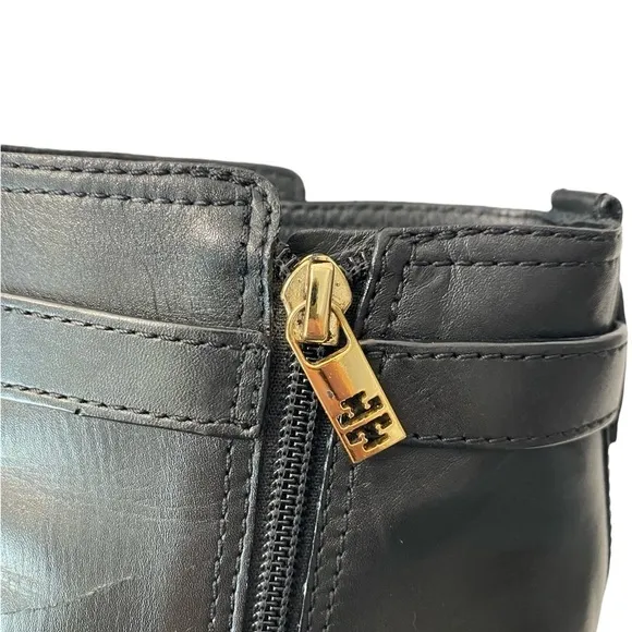 Tory Burch BlackBristol Equestrian CalfLeather Ankle Zip Bootie size 10M