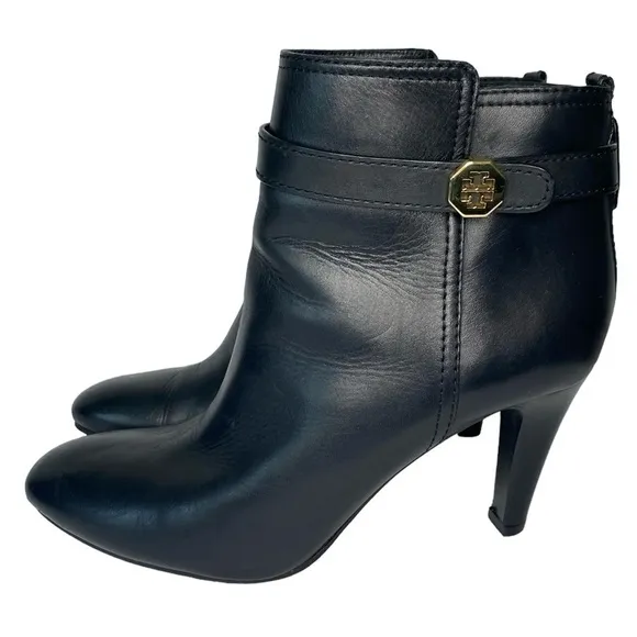 Tory Burch BlackBristol Equestrian CalfLeather Ankle Zip Bootie size 10M