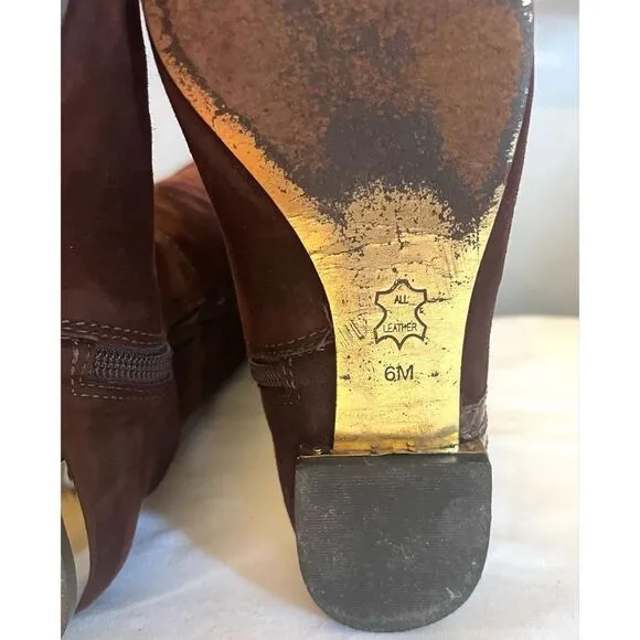 TORY BURCH BROWN/GOLD SUEDE TALL BOOTS SIDE ZIP WOMEN’S SIZE 6 MEDIUM