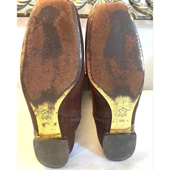 TORY BURCH BROWN/GOLD SUEDE TALL BOOTS SIDE ZIP WOMEN’S SIZE 6 MEDIUM