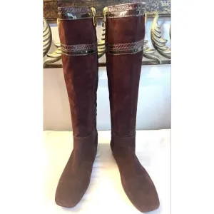 TORY BURCH BROWN/GOLD SUEDE TALL BOOTS SIDE ZIP WOMEN’S SIZE 6 MEDIUM