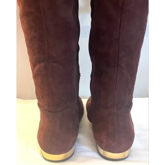 TORY BURCH BROWN/GOLD SUEDE TALL BOOTS SIDE ZIP WOMEN’S SIZE 6 MEDIUM
