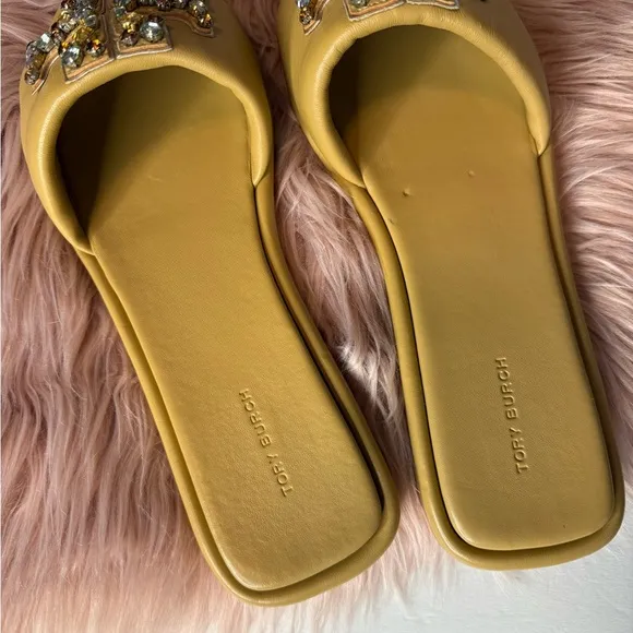 Tory Burch Double T Crystal Sport Slides Sandals Ginger Tan Brown Size 11
