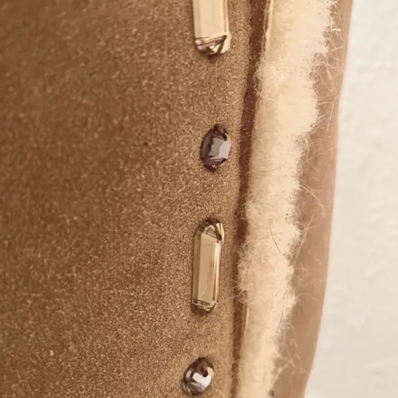 Tory Burch Embellished Tall Shearling Sherpa Soft Suede Fur Boots 9