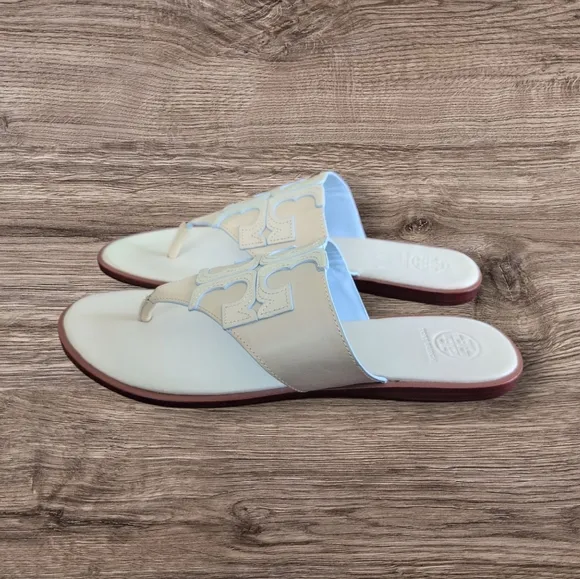 Tory Burch Jamie Dulce De Leche Full T Logo Thong Full Leather Sandals