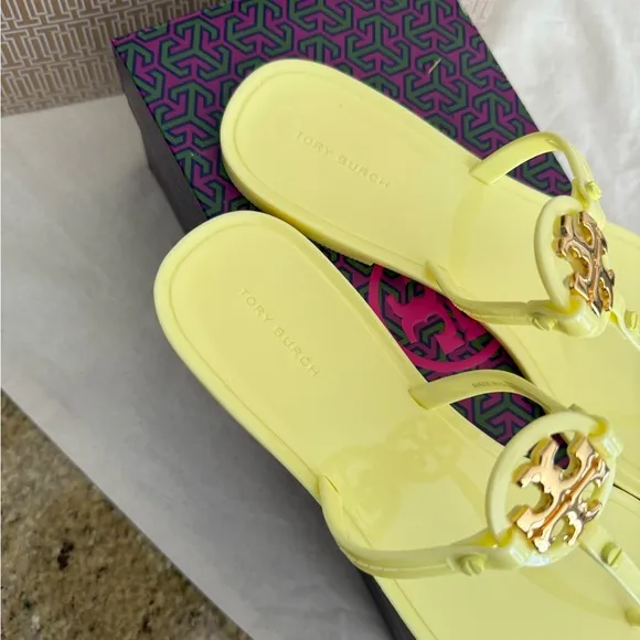 Tory Burch jelly sandal yellow with gold hardware