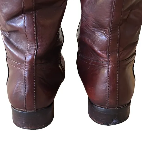 Tory Burch Kiernan Brown Leather 35mm Gold Logo Tall Knee High Riding Boots - 7
