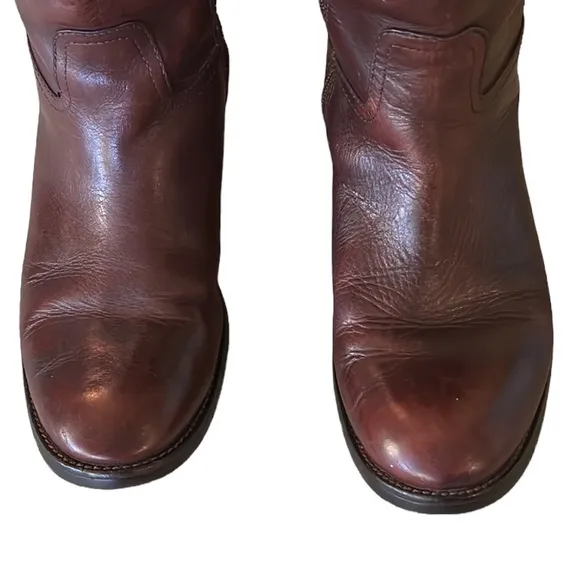 Tory Burch Kiernan Brown Leather 35mm Gold Logo Tall Knee High Riding Boots - 7