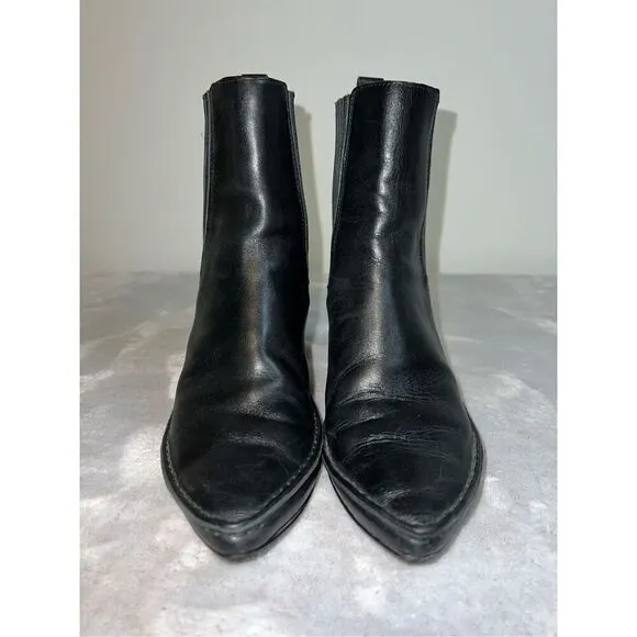 Tory Burch Lila Leather Pointed Toe Heeled Ankle Boots Black 6.5