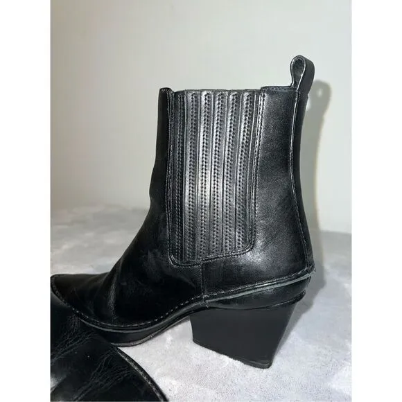Tory Burch Lila Leather Pointed Toe Heeled Ankle Boots Black 6.5