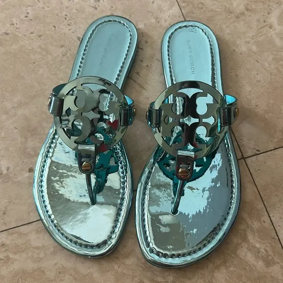 Tory Burch Miller Mirrored Metalic Sandals NEW/RARE