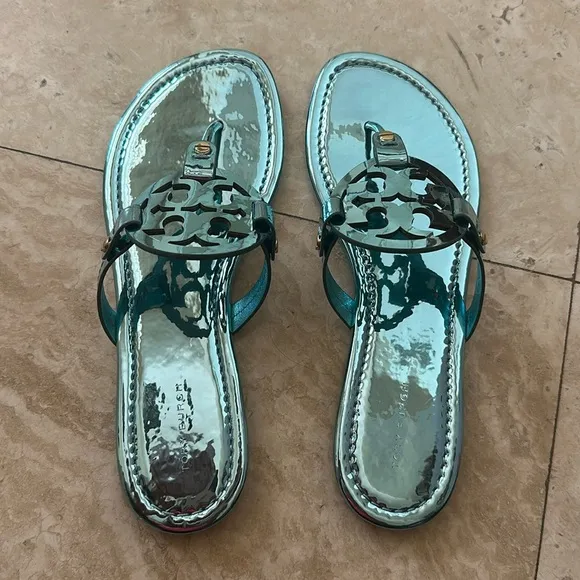 Tory Burch Miller Mirrored Metalic Sandals NEW/RARE
