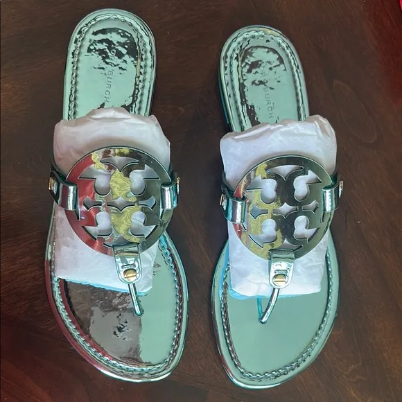 Tory Burch Miller Mirrored Metalic Sandals NEW/RARE