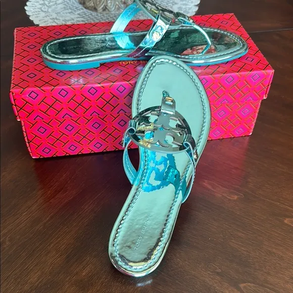 Tory Burch Miller Mirrored Metalic Sandals NEW/RARE