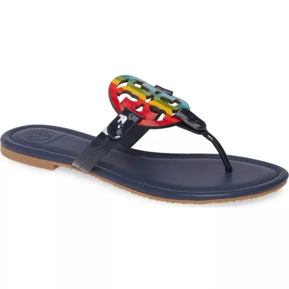 Tory Burch Miller Patent Sandals Rainbow Navy 7
