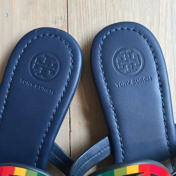 Tory Burch Miller Patent Sandals Rainbow Navy 7