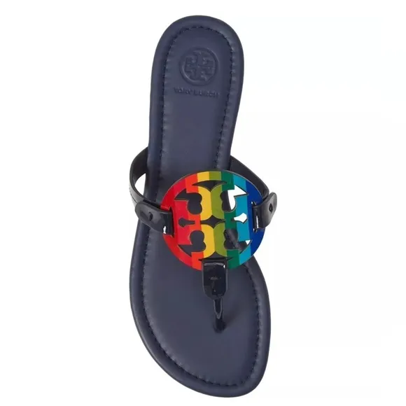 Tory Burch Miller Patent Sandals Rainbow Navy 7
