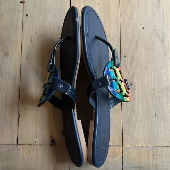 Tory Burch Miller Patent Sandals Rainbow Navy 7