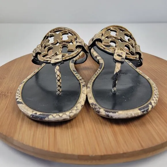Tory Burch Miller Snake Embossed Gold Logo Sandals Women's Shoe US 10.5 EU 42.5