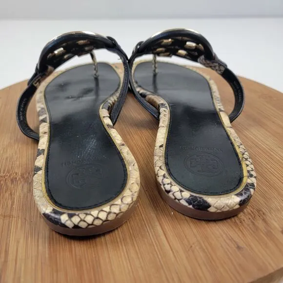 Tory Burch Miller Snake Embossed Gold Logo Sandals Women's Shoe US 10.5 EU 42.5