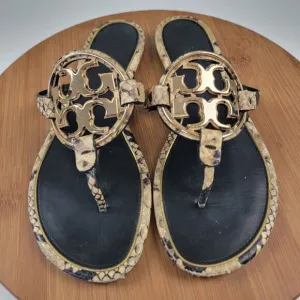 Tory Burch Miller Snake Embossed Gold Logo Sandals Women's Shoe US 10.5 EU 42.5