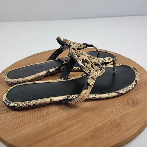 Tory Burch Miller Snake Embossed Gold Logo Sandals Women's Shoe US 10.5 EU 42.5