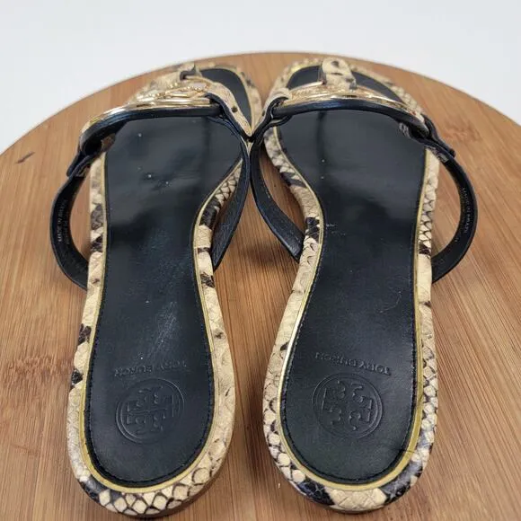 Tory Burch Miller Snake Embossed Gold Logo Sandals Women's Shoe US 10.5 EU 42.5