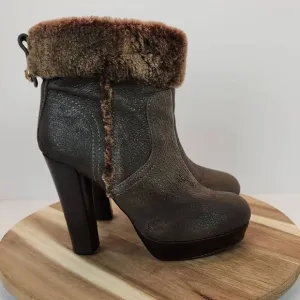 Tory Burch Sebastian Ankle Boots Size 7 M Distressed Brown Leather Real Shearlin
