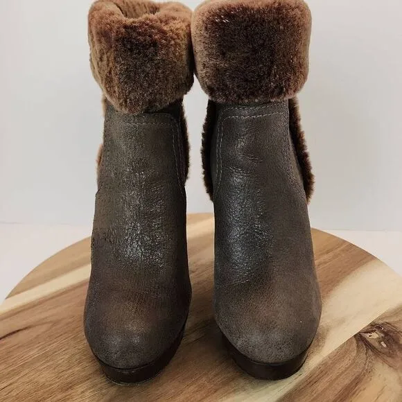 Tory Burch Sebastian Ankle Boots Size 7 M Distressed Brown Leather Real Shearlin