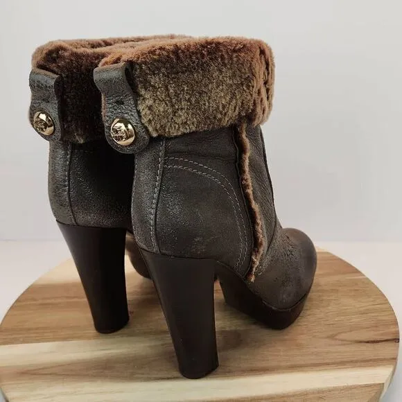 Tory Burch Sebastian Ankle Boots Size 7 M Distressed Brown Leather Real Shearlin