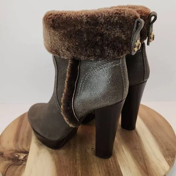 Tory Burch Sebastian Ankle Boots Size 7 M Distressed Brown Leather Real Shearlin
