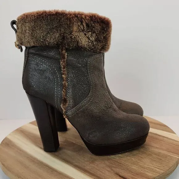 Tory Burch Sebastian Ankle Boots Size 7 M Distressed Brown Leather Real Shearlin