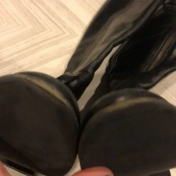 Tory Burch Tall Black Leather Boots w Silver Logo