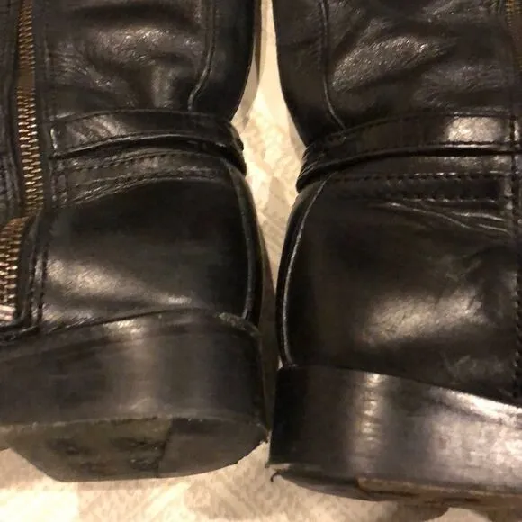 Tory Burch Tall Black Leather Boots w Silver Logo